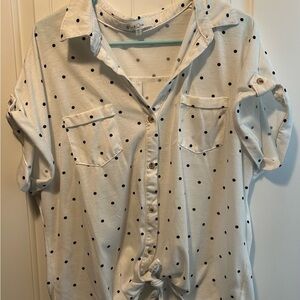 White Polka Dot Button-Up Shirt